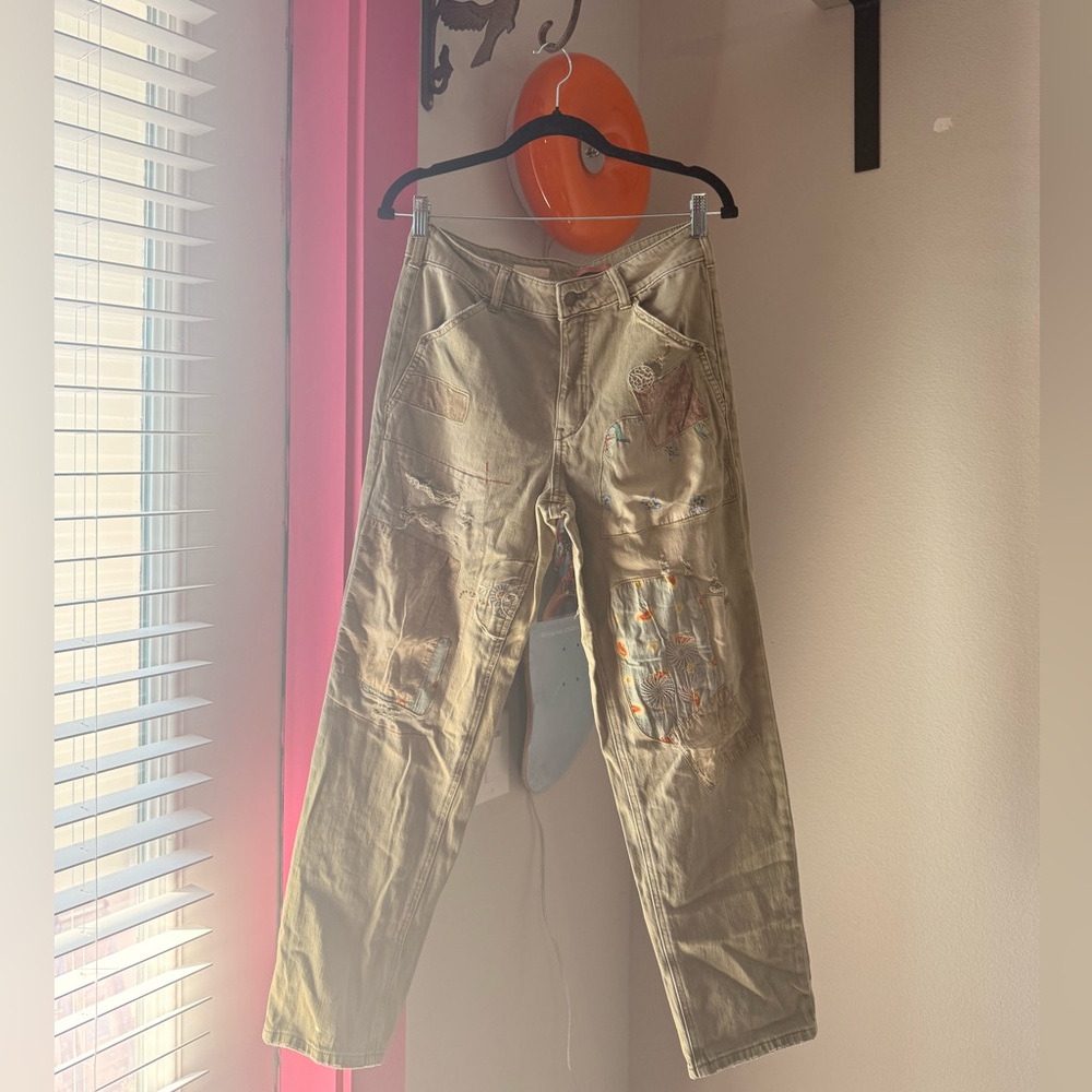 Vintage Embroidered Khaki Pants